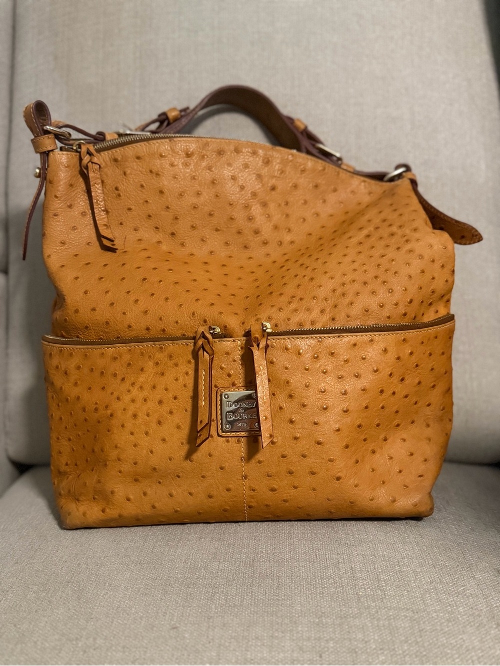 Dooney & Bourke Tan Ostrich-Embossed Leather Shoulder Bag